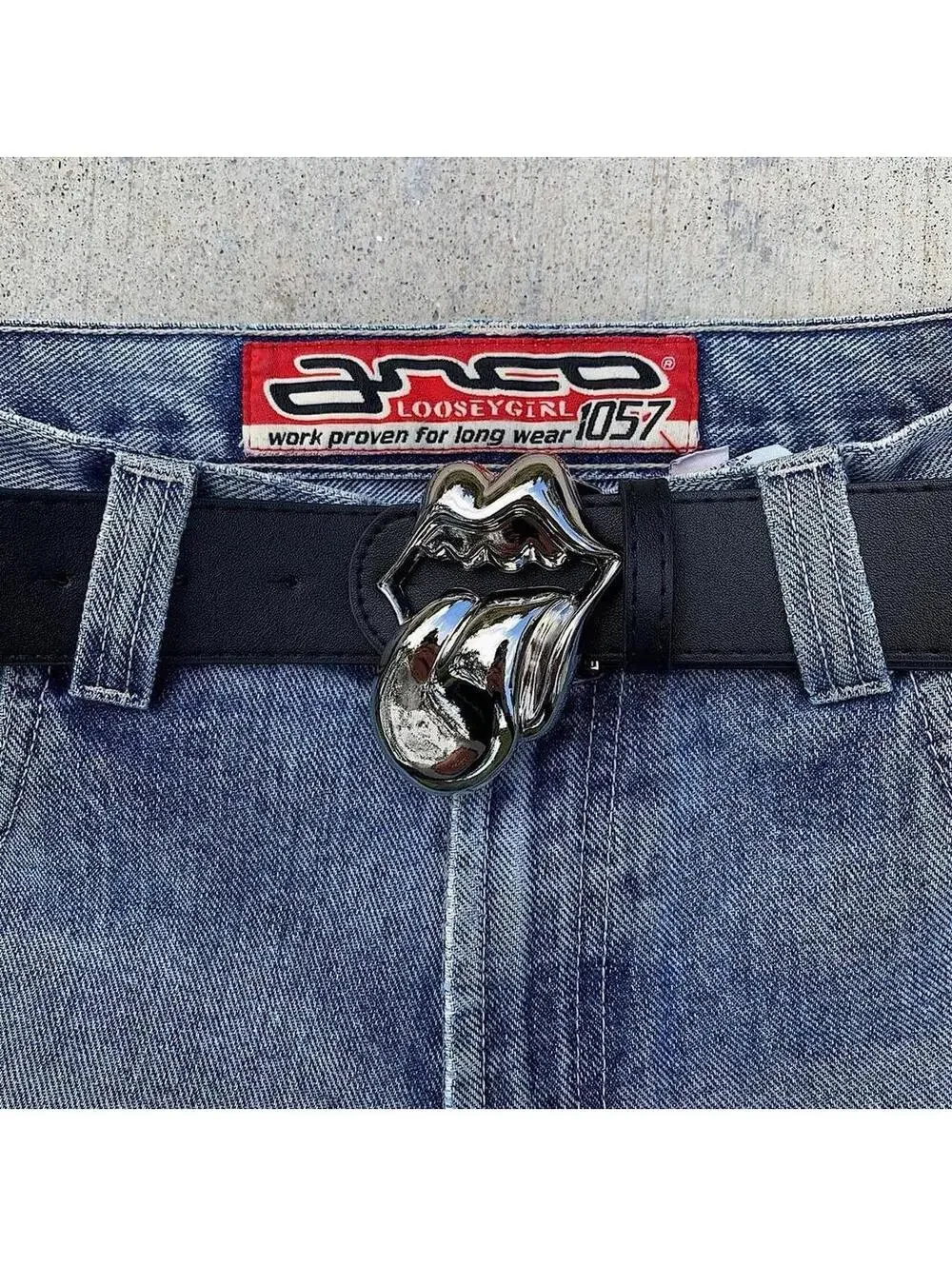 Grunge punk style Lip Tongue silver belt buckle. Punk gothic y2k style. 41